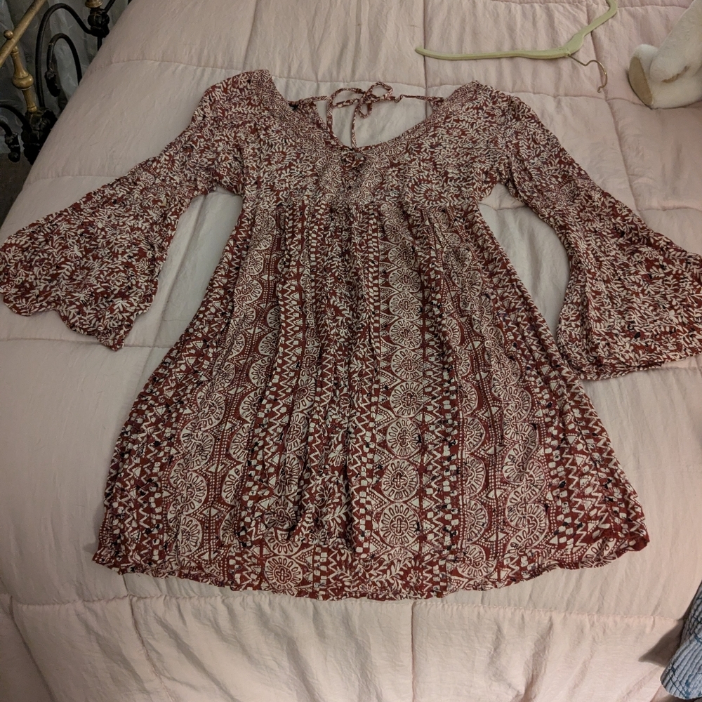 Angie Red and Cream Patterned Dress